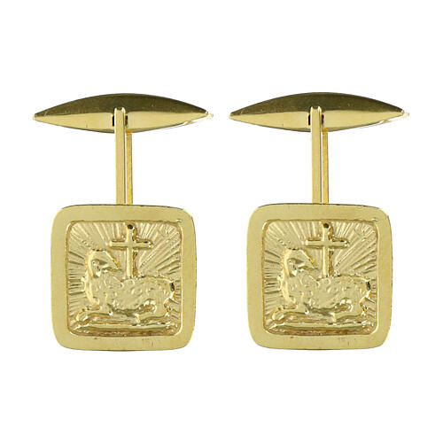 Square cufflinks with Paschal Lamb, gold plated 925 silver 1