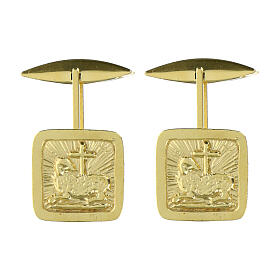 Square cufflinks Easter Lamb 925 gold-plated silver