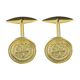 Cufflinks of gold plated 925 silver, Medal of St Benedict