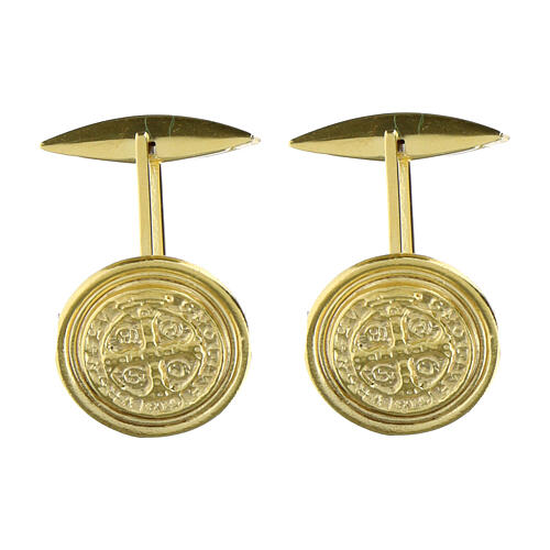 Cufflinks of gold plated 925 silver, Medal of St Benedict 1