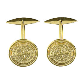 Butões de punho medalha São Bento prata 925 dourada