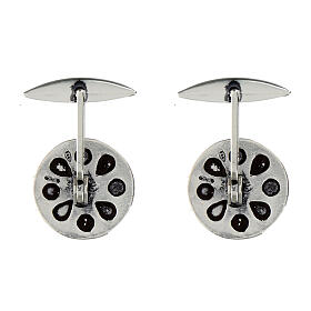 Round cufflinks, burnished 925 silver, Medal of St Benedict