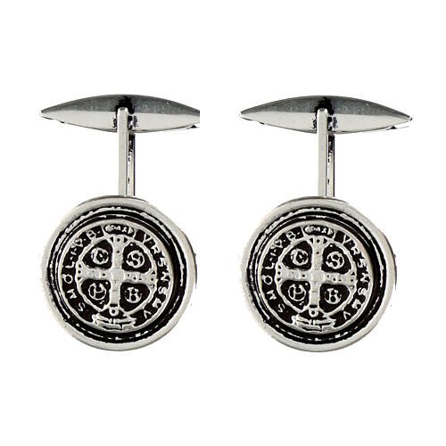 St Benedict cufflinks set in burnished 925 silver 1