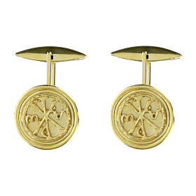 Cufflinks with Chi-Rho monogram, gold plated 925 silver, 0.8 in