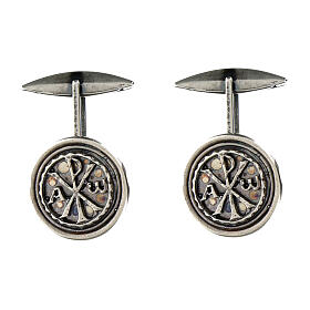 Set of cufflinks, Chi-Rho monogram, burnished 925 silver