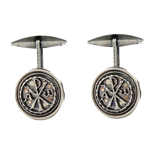 Boutons manchettes Chi-Rho alpha oméga argent 925 bruni 1