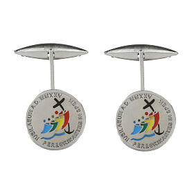 Rhodium-plated cufflinks of Jubilee 2025, colourful enamels, 925 silver