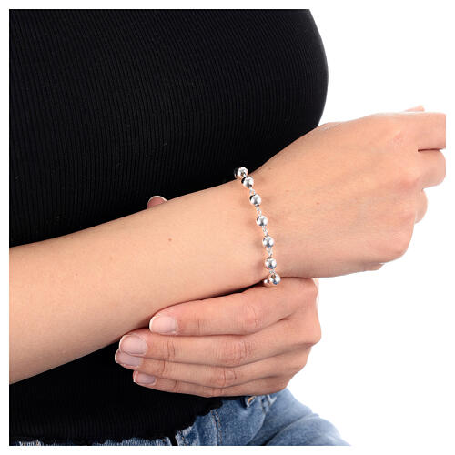 Single decade rosary bracelet with 2025 Jubilee medal, 0.02 in smooth beads, 925 silver 2