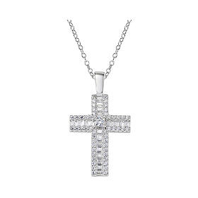 Kette mit Kreuz und weißen Zirkonen Amen aus 925er rhodiniertem Silber