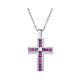 925 Silver Cross Necklace with Pink and White Crystals by Amen, Rhodium Finished s1