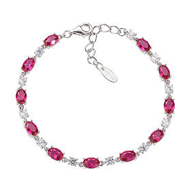 Armband, Amen, Zirkonia weiß und bordeaux, rund und oval, Silber 925 rhodiniert – 16 + 3 cm