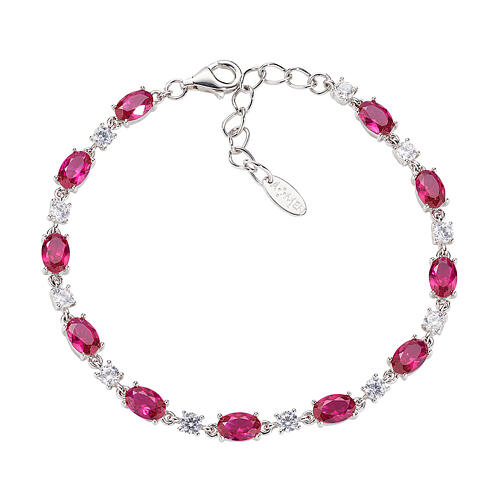 Bracciale zirconi tondi bianchi bordeaux ovali Amen argento 925 rodio 1