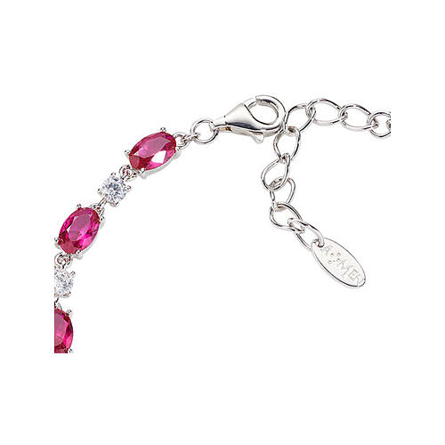 Bracciale zirconi tondi bianchi bordeaux ovali Amen argento 925 rodio 2