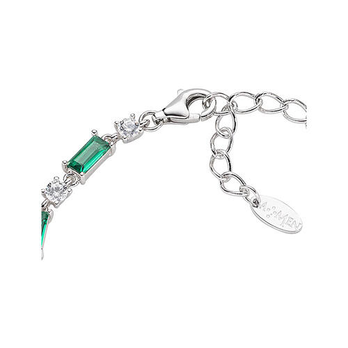 Pulsera zircones verdes barra de pan redondos blancos Amen plata 925 2