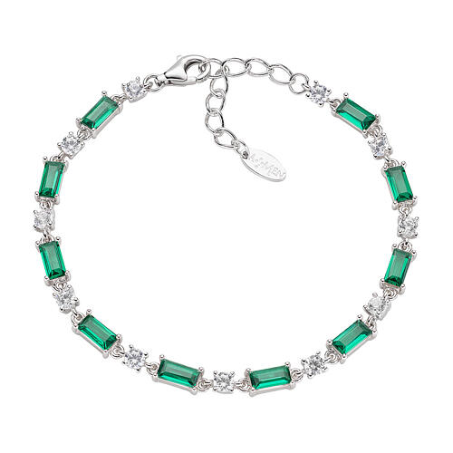 Amen 925 silver green zirconia bracelet round white baguettes 1