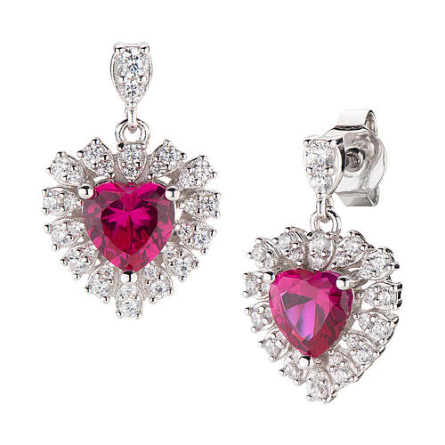 AMEN earrings with heart-shaped red rhinestone, 925 silver 1