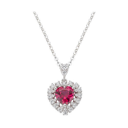 Collana cuore zircone rubino argento 925 Amen 1