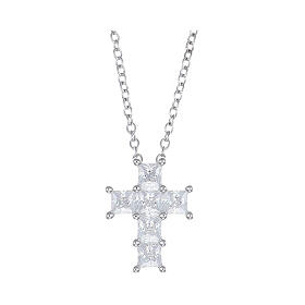 AMEN necklace with cross of 0.4 in white rhinestones, rhodium-plated 925 silver