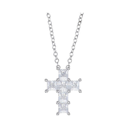 Collana croce zirconi bianchi 1 cm argento 925 rodiato Amen 1