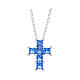 Collana croce con zirconi blu 1 cm in argento 925 rodiato Amen s1