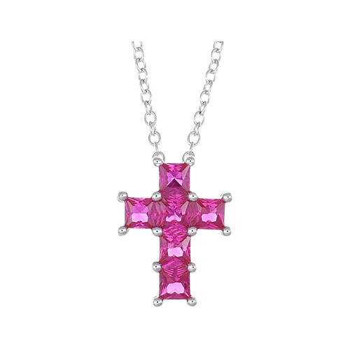 Collier croix zircons rouges argent 925 rhodié Amen 1