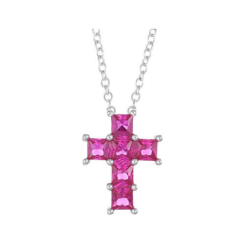 Collana croce zirconi rossi argento 925 rodiato Amen 1