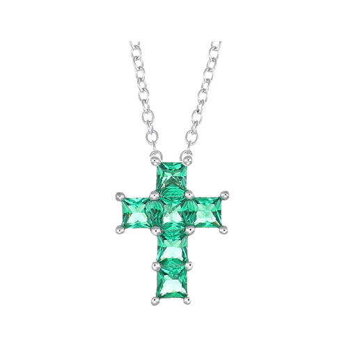 Croce zirconi verdi croce 1 cm collana argento 925 rodio Amen 1