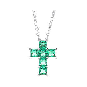 Green zircon cross necklace 1 cm 925 silver rhodium, Amen