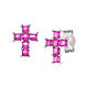 Orecchini croce 8 mm zirconi rosso rubino Amen argento 925 rodiato s1