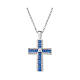 Cruz zircones blancos azules collar plata 925 rodiada Amen s1