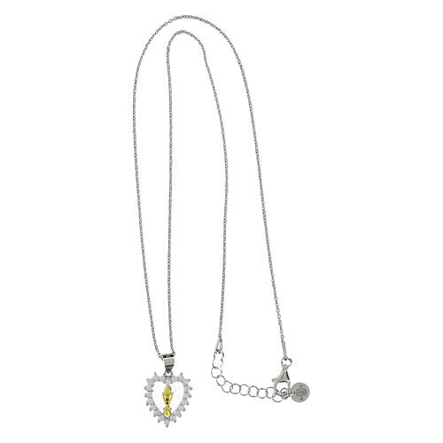 Halskette, 925er Silber, Herzform mit weißen Zirkonia und vergoldetem Kelchmotiv zur Kommunion – Agios 4