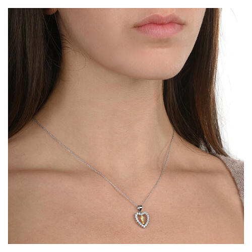 Colar prata 925 coração zircões cálice dourado Comunhão Agios 2