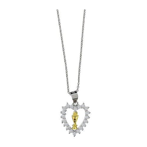 925 Silver Necklace with Zircon Heart and Gilded Chalice Communion by Agios 1