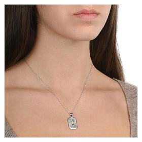 Halskette, 925er Silber, rechteckiger Anhänger mit vergoldetem Kelchmotiv zur Kommunion – Agios