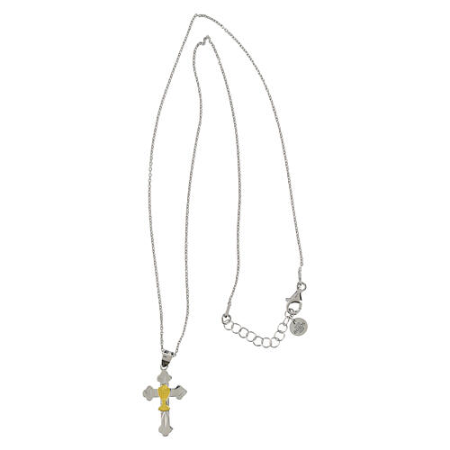 Halskette, 925er Silber, Kreuzanhänger mit vergoldetem Kelchmotiv zur Kommunion – Agios 4