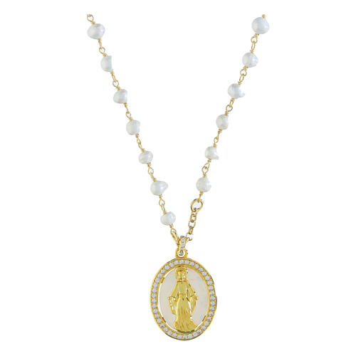 Collana perle dorata Agios Madonna Miracolosa argento 925 1