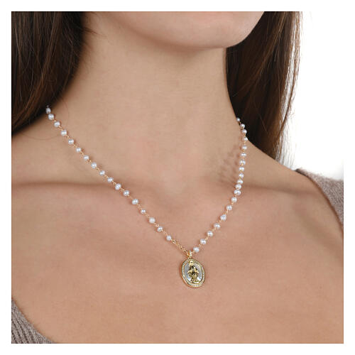 Golden Pearl Necklace Agios Miraculous Mary 925 Silver 2
