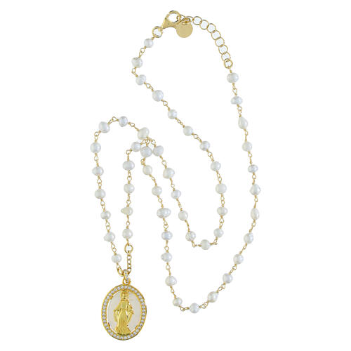 Golden Pearl Necklace Agios Miraculous Mary 925 Silver 4