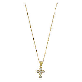 Collana dorata croce zirconi bianchi argento 925 Agios
