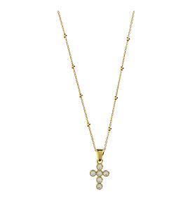 Colar dourado cruz zircões brancos prata 925 Benedictus