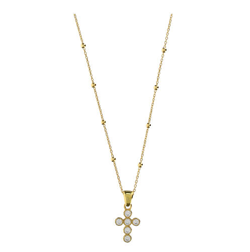 Colar dourado cruz zircões brancos prata 925 Benedictus 1