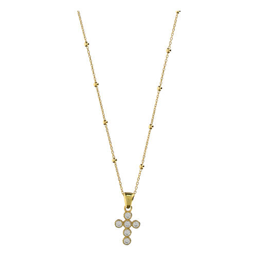 Agios 925 silver gold-plated cross necklace with white zirconia 1