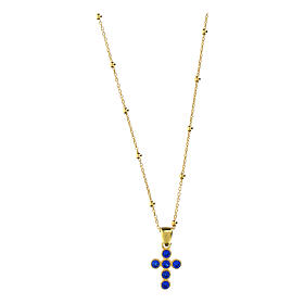 Collana dorata croce zirconi blu argento 925 Agios