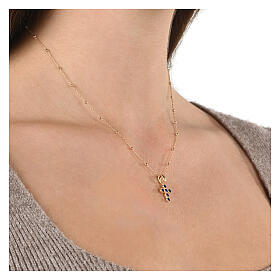 Collana dorata croce zirconi blu argento 925 Agios