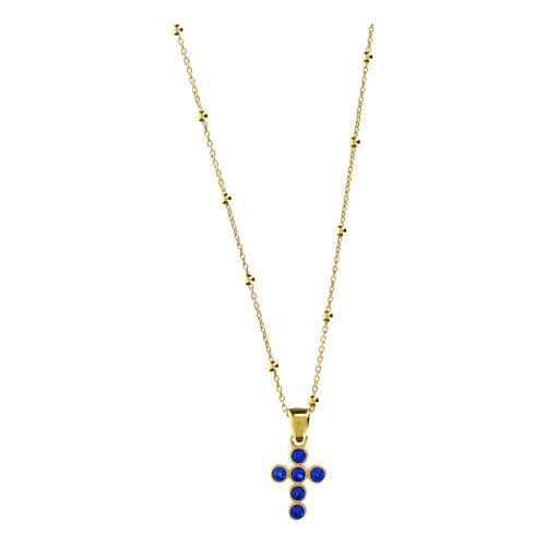 Collana dorata croce zirconi blu argento 925 Agios 1
