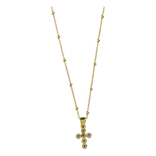 Collana dorata croce zirconi blu argento 925 Agios 3