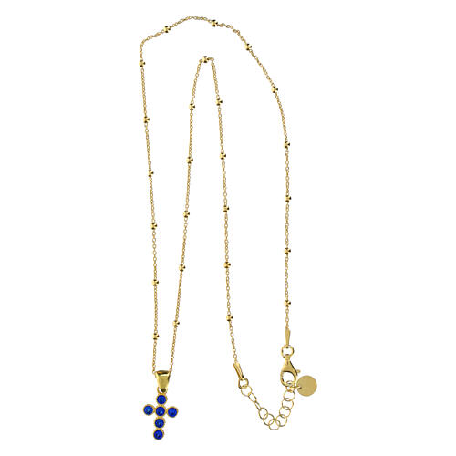 Collana dorata croce zirconi blu argento 925 Agios 4