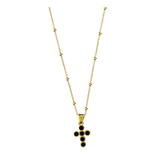 Gold plated necklace by Agios, cross of black rhinestones and 925 silver 1