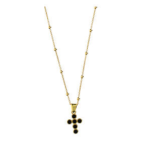 Collana dorata croce zirconi neri argento 925 Agios