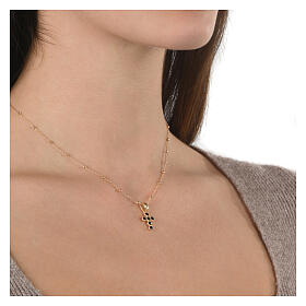 Collana dorata croce zirconi neri argento 925 Agios